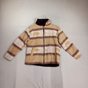 VTG Daquilema Bear Tapestry Jacket Fits L Hand Woven Nature Novelty Hood Zip